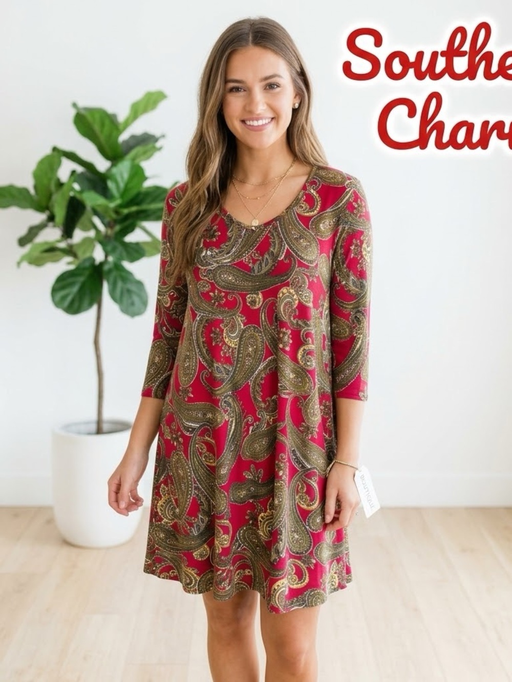 ♥️ Southern Charm♥️Size XL Woman's Boho Paisley Green & Red Comfy Dress